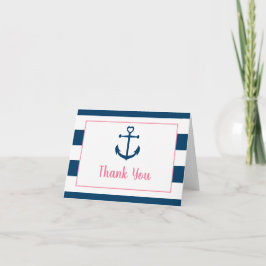 Pink Navy Girl Nautical Anchor Baby Shower Bedankkaart