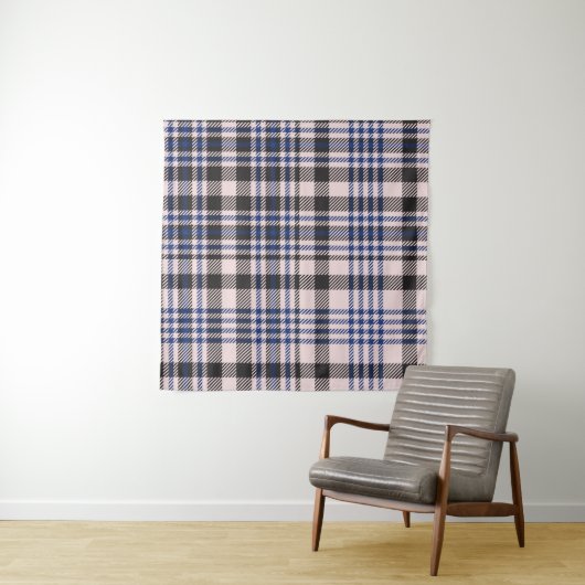 Pink Navy Glen Plaid textured seamless patternabst Wandkleed (In Situ (horizontaal))