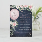 Pink Navy Het is een meisje ballon Baby shower Kaart (Staand voorkant)
