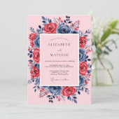 Pink Navy Lush Spring Wedding Kaart (Staand voorkant)