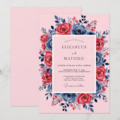 Pink Navy Lush Spring Wedding Kaart (Voorkant / Achterkant)