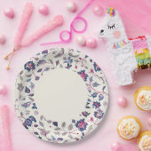 Pink & Navy Paisley Border Papieren Bordje (Feest)