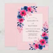 Pink Navy Vibrant Spring Wedding Kaart (Voorkant / Achterkant)