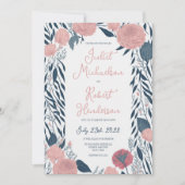 Pink Navy Waterverf Peony Floral Vines Weddenschap Kaart (Voorkant)