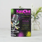 Pink Neon Black Karaoke 200th Birthday Party Kaart (Staand voorkant)