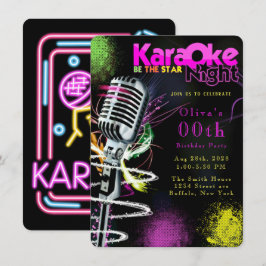 Pink Neon Black Karaoke 200th Birthday Party Kaart
