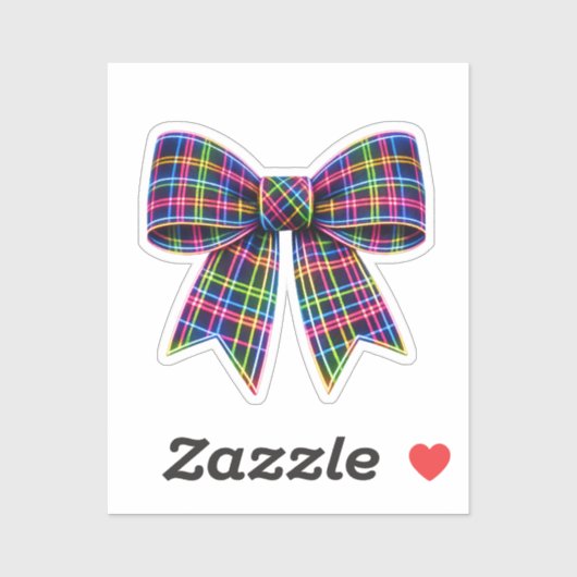 Pink Neon Bow Tartan Ribbon Scottish Cute Sticker (Vel)