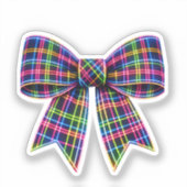 Pink Neon Bow Tartan Ribbon Scottish Cute Sticker (Voorkant)