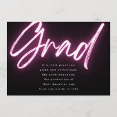 Pink Neon Elegant Ombre Afstudeerder Foto: Kaart (Achterkant)