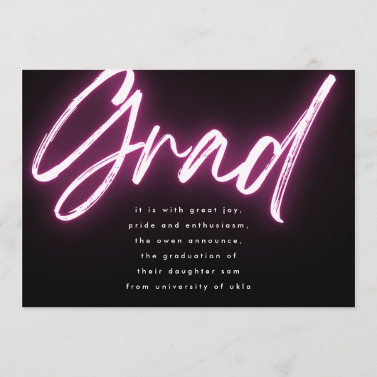 Pink Neon Elegant Ombre Afstudeerder Foto: Kaart (Achterkant)