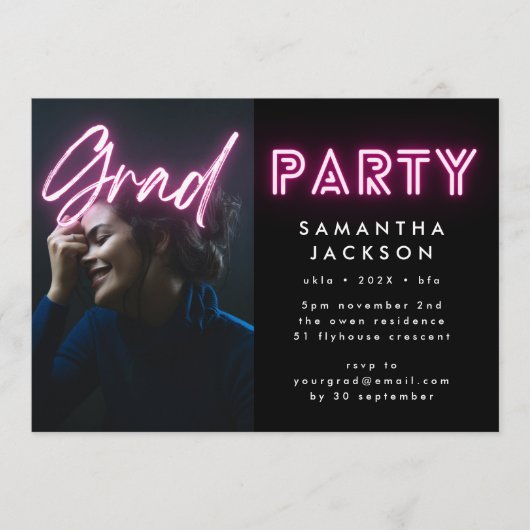 Pink Neon Elegant Ombre Afstudeerder Foto: Kaart (Voorkant)