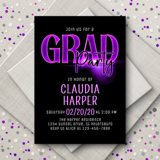 Pink Neon Graduation Grad Party Invitation Kaart