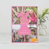 Pink Neon Happy Easter Bunny Ears 4 foto's Collage Feestdagenkaart (Staand voorkant)