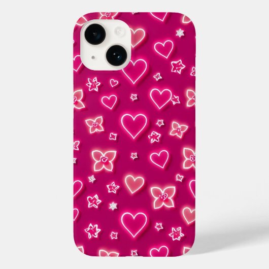 Pink Neon Hearts and Stars iPhone Case (Achterkant)