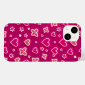 Pink Neon Hearts and Stars iPhone Case (Achterkant (horizontaal))