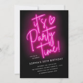 Pink Neon Light Verjaardag Uitnodigen voor vrouwen Kaart (Voorkant)