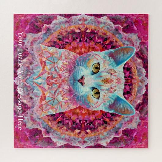 Pink Neon Mandala Cat Legpuzzel (Horizontaal)