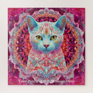 Pink Neon Mandala Cat Legpuzzel