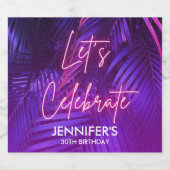 Pink Neon Purple Palm Leaf Sparkling Wijnetiket (Enkel label)
