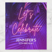 Pink Neon Purple Palm Leaf Wines Bottle Label Wijn Etiket (Enkel label)