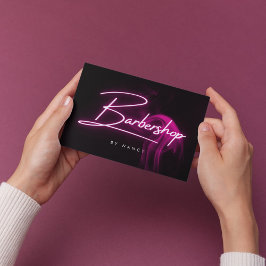 Pink Neon Smoke Barbershop Handgeschreven script Visitekaartje