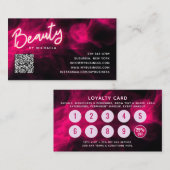 Pink Neon & Smoke Lash Salon QR Code Loyalty Card Visitekaartje (Voorkant / Achterkant)