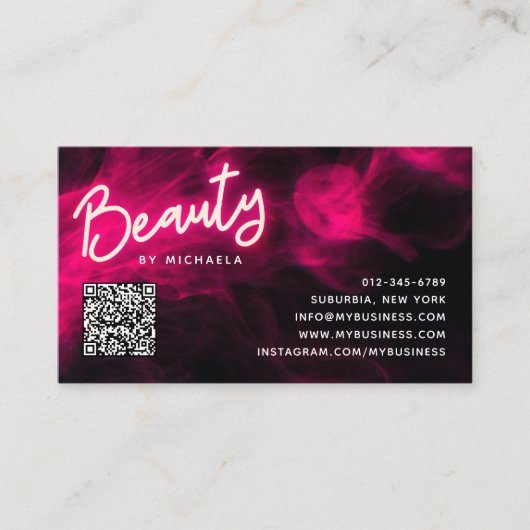 Pink Neon & Smoke Lash Salon QR Code Loyalty Card Visitekaartje (Voorkant)