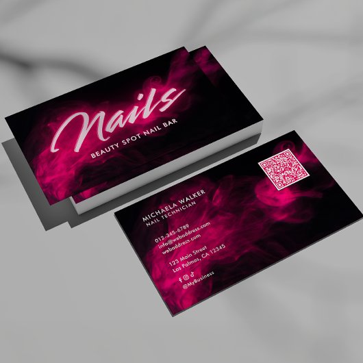 Pink Neon & Smoke Nail Salon QR Code & Socials Visitekaartje