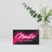 Pink Neon & Smoke Nail Salon QR Code & Socials Visitekaartje (Staand voorkant)