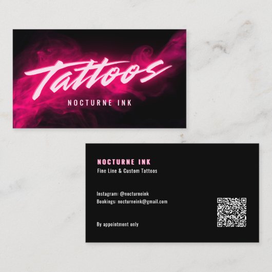 Pink Neon & Smoke Tattoo Artist QR Code Visitekaartje (Voorkant / Achterkant)