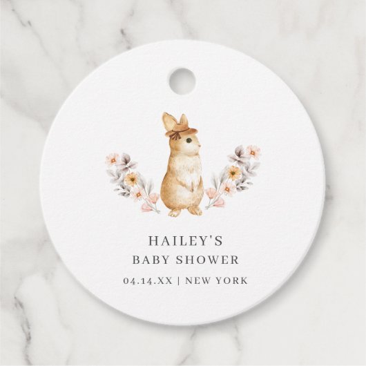 Pink Neutral Bunny Wildflower Baby shower Bedankjes Labels (Voorkant)