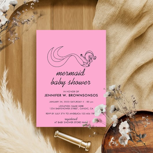 Pink Neutral Summer Herfst Mermaid Baby shower Kaart