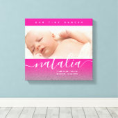 Pink Newborn Baby Foto Glitter Canvas Afdruk (Insitu (Houten vloer))