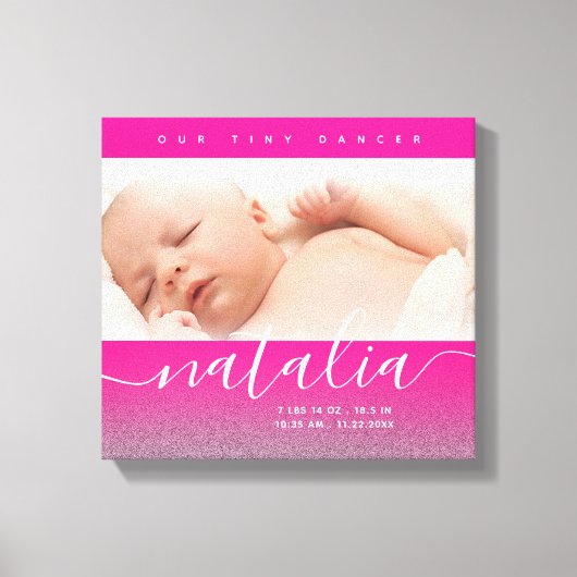 Pink Newborn Baby Foto Glitter Canvas Afdruk (Voorkant)