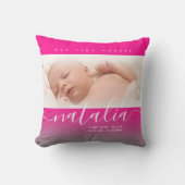 Pink Newborn Baby Foto Glitter Kussen (Voorkant)