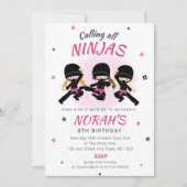 Pink Ninja Birthday Invitation Girls Karate Party Kaart (Voorkant)