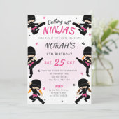 Pink Ninja Birthday Invite - Girls Karate Party Kaart (Staand voorkant)