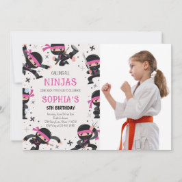 Pink Ninja Warrior Martial Arts Verjaardagsfoto Kaart