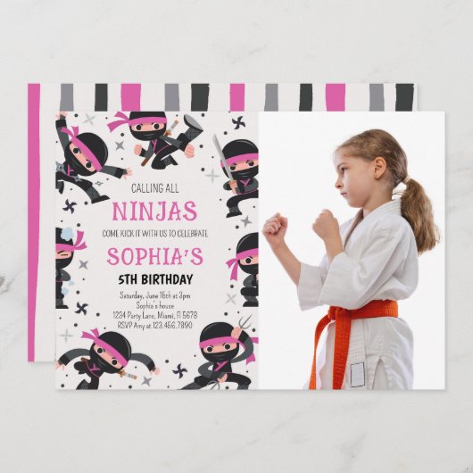 Pink Ninja Warrior Martial Arts Verjaardagsfoto Kaart (Voorkant / Achterkant)