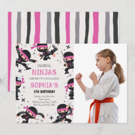 Pink Ninja Warrior Martial Arts Verjaardagsfoto Kaart