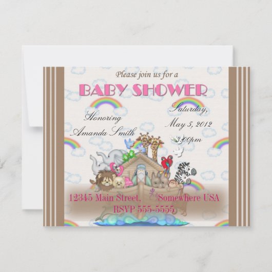 Pink Noah's Ark Baby shower Kaart (Voorkant)