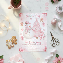 Pink Nontraditional Snowman Tree Christmas Party Kaart