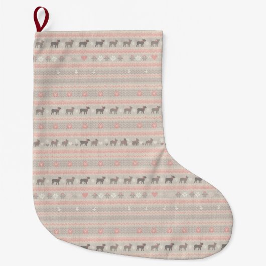 Pink Nordic Knit Dog Christmas Stocking with Paws Grote Kerstsok (Voorkant)