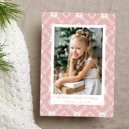 Pink Nordic Snowflake Patroon Foto Feestdagenkaart