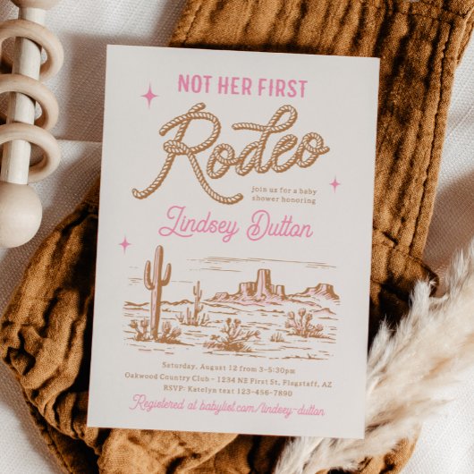 Pink Not Her First Rodeo Baby Shower Invitation Kaart