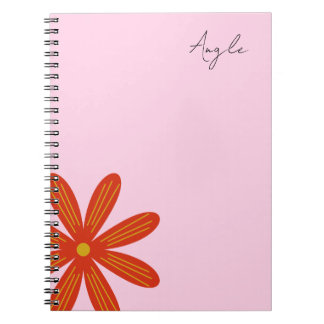 Pink Notebook with flower design and name tag Notitieboek