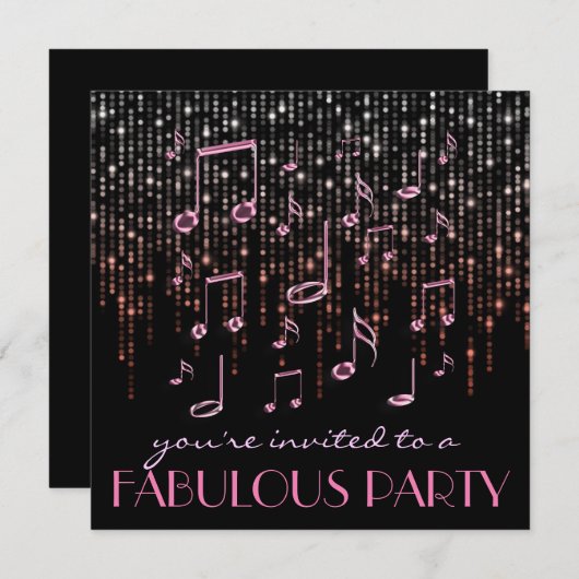 Pink Notes muziekfeest Kaart (Voorkant / Achterkant)