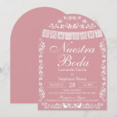 Pink Nuestra Boda Papel Picado Spanish Wedding Kaart (Voorkant / Achterkant)