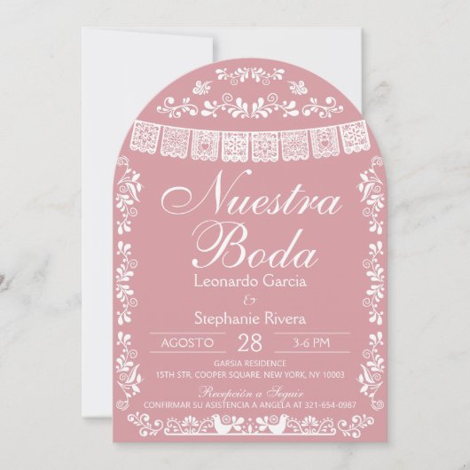 Pink Nuestra Boda Papel Picado Spanish Wedding Kaart (Voorkant)