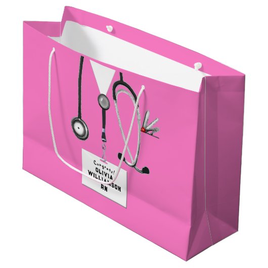 Pink Nurse Graduation Large Gift Bag Groot Cadeauzakje (Voorkant Gekanteld)